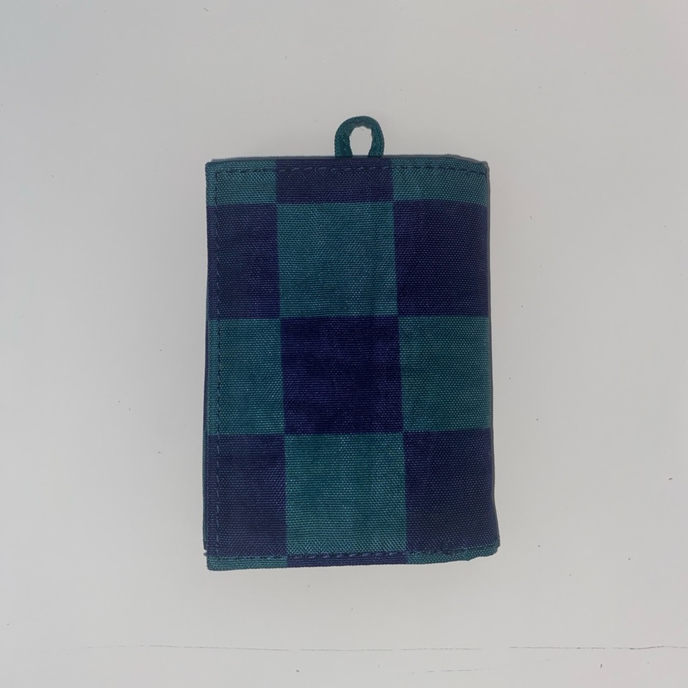 BAGGU Navy Green Check Snap Wallet